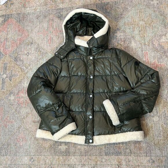 French Connection Green Sherpa Trim Puffer Coat Women's Size XL - Picture 4 of 13